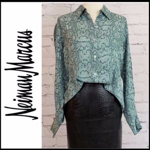 Neiman Marcus Snakeskin Print Silk Blouse